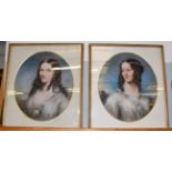 Circle of James Archer, a pair of portraits 'Young ladies of a Scottish borders family' pastel, 51cm