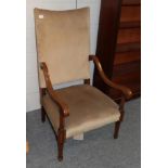An Edwardian mahogany and satinwood banded chair upholstered in beige velvet