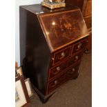 An Edwardian mahogany and satinwood banded bureau, stamped S.Sale, Kensington, 65cm wide by 50cm