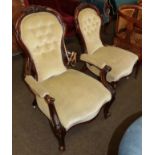 A Victorian carved walnut armchair and a matching nursing chair