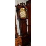 An oak painted white dial eight-day long case clock, signed R. Turnbull, Wooler, early 19th century