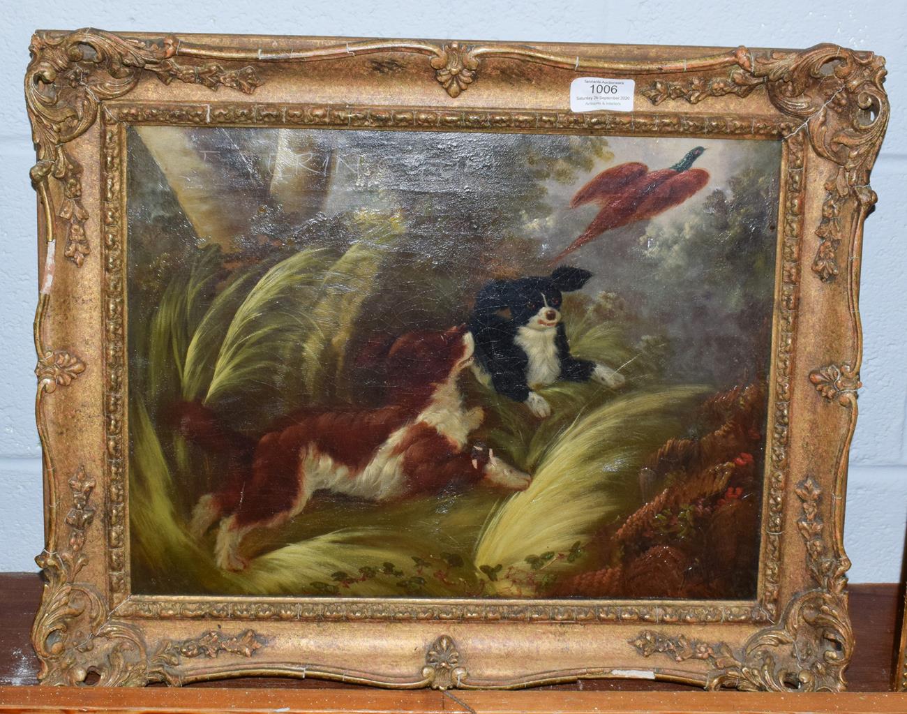 Follower of George Armfield, Two spaniels putting up a pheasant, bears signature, oil on canvas,