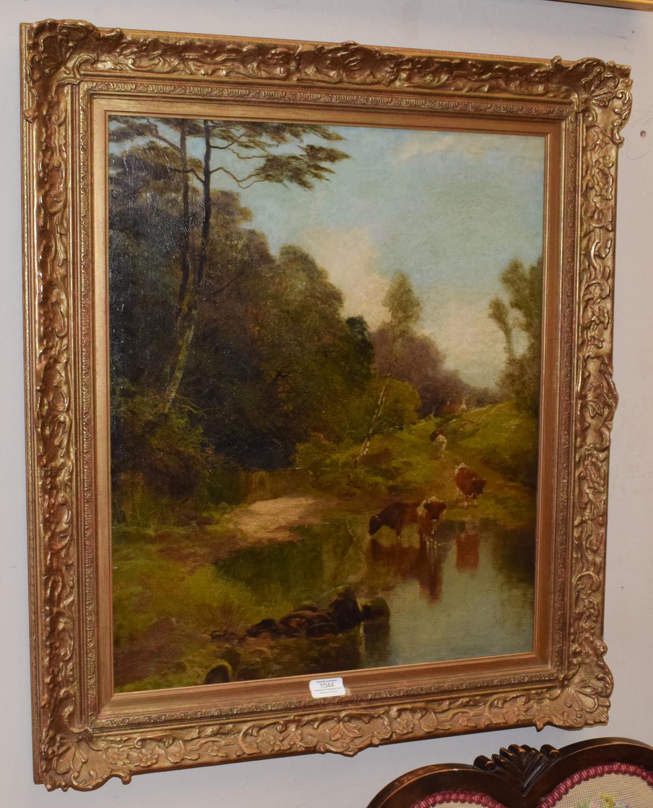 Thomas Henry Gibb, Cattle Watering, signed, oil on canvas, 59cm by 49cm