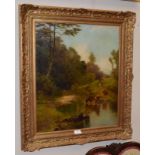 Thomas Henry Gibb, Cattle Watering, signed, oil on canvas, 59cm by 49cm