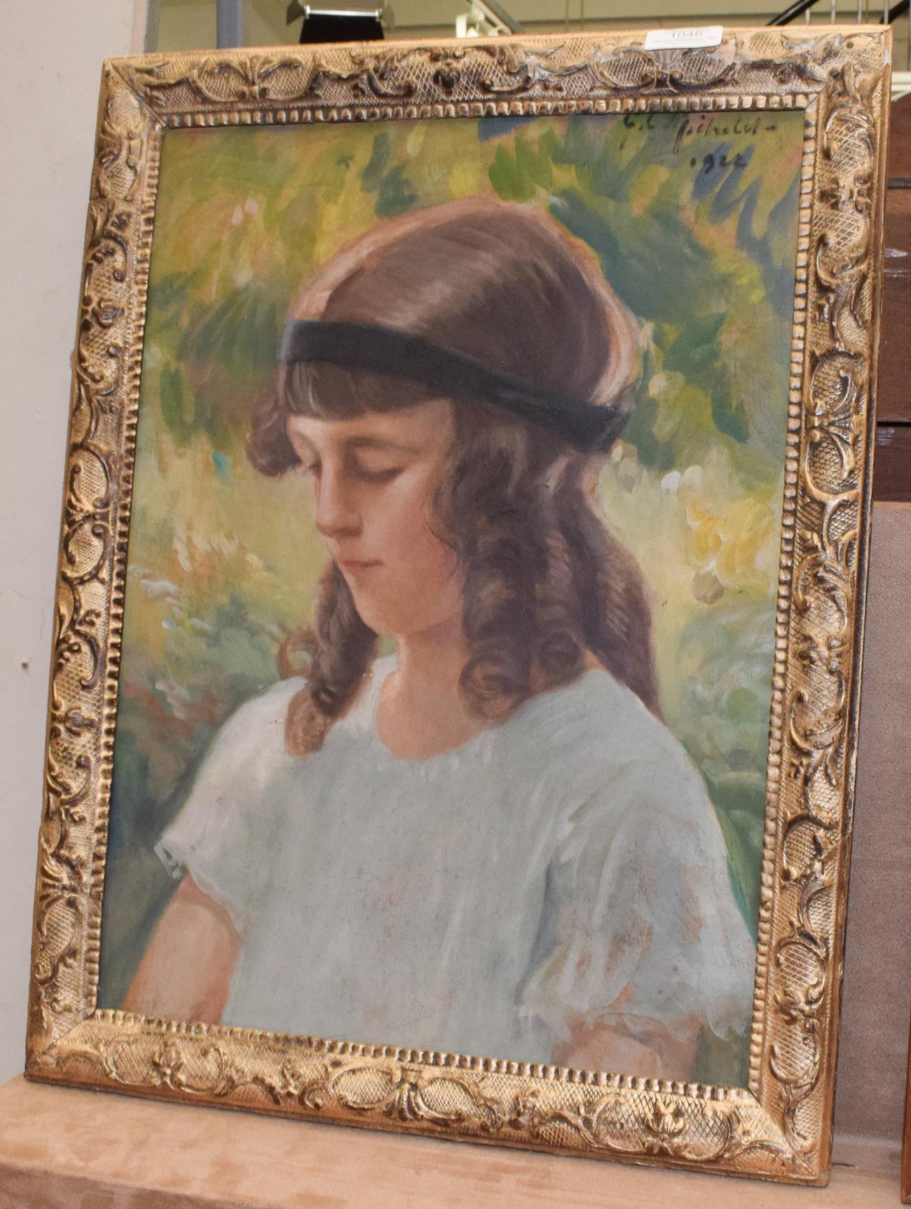 Attributed to Georges Michelet (b.1873) French, portrait of a young girl wearing a black headband,
