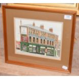 Baz Ward (20/21st century) ''Russell's Bicycle Shop'', signed and dated (19)88, watercolour, 22cm by