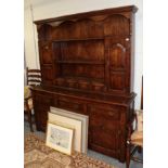 A Titchmarsh & Goodwin style oak dresser and rack, 167cm wide by 43cm deep by 192cm high