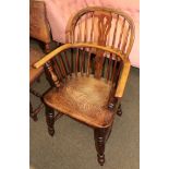 A 19th century ash and elm Windsor armchair