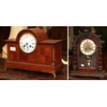 A mahogany early 20th century striking mantel clock and an American alarm mantle timepiece (2)