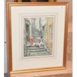 Albert G Stevens (exh. 1903-1922) ''Two children on stepped passageway'' signed, watercolour, 32.5cm