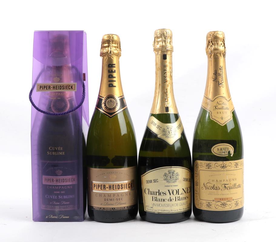 Nicolas Feuillatte Brut Champagne (one bottle), Piper Heidsieck Demi-sec Cuvée Sublime Champagne (