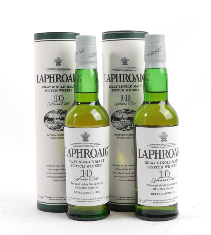 Laphroaig 10 Year Old Islay Single Malt Scotch Whisky, 40% 35cl, in original cardboard tubes (two