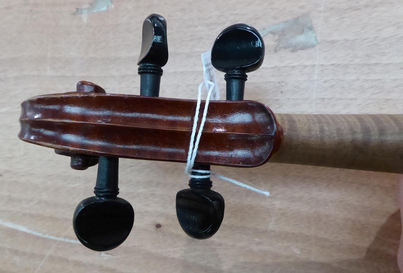 Violin 14 1/8'' one piece back, ebony fingerboard, decoratively shaped ebony tailpiece, labelled ' - Image 2 of 16