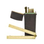 Drawing Set In Fishskin Case with brass and steel instruments and ivory rule and ivory sector