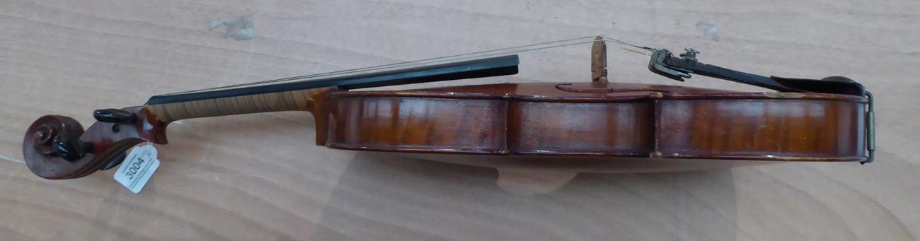 Violin 14 1/8'' one piece back, ebony fingerboard, decoratively shaped ebony tailpiece, labelled ' - Image 6 of 16