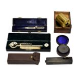 Various Instruments Stanley brass cross staff, LAM Scale Dividers, Reynolds Optical Square, small
