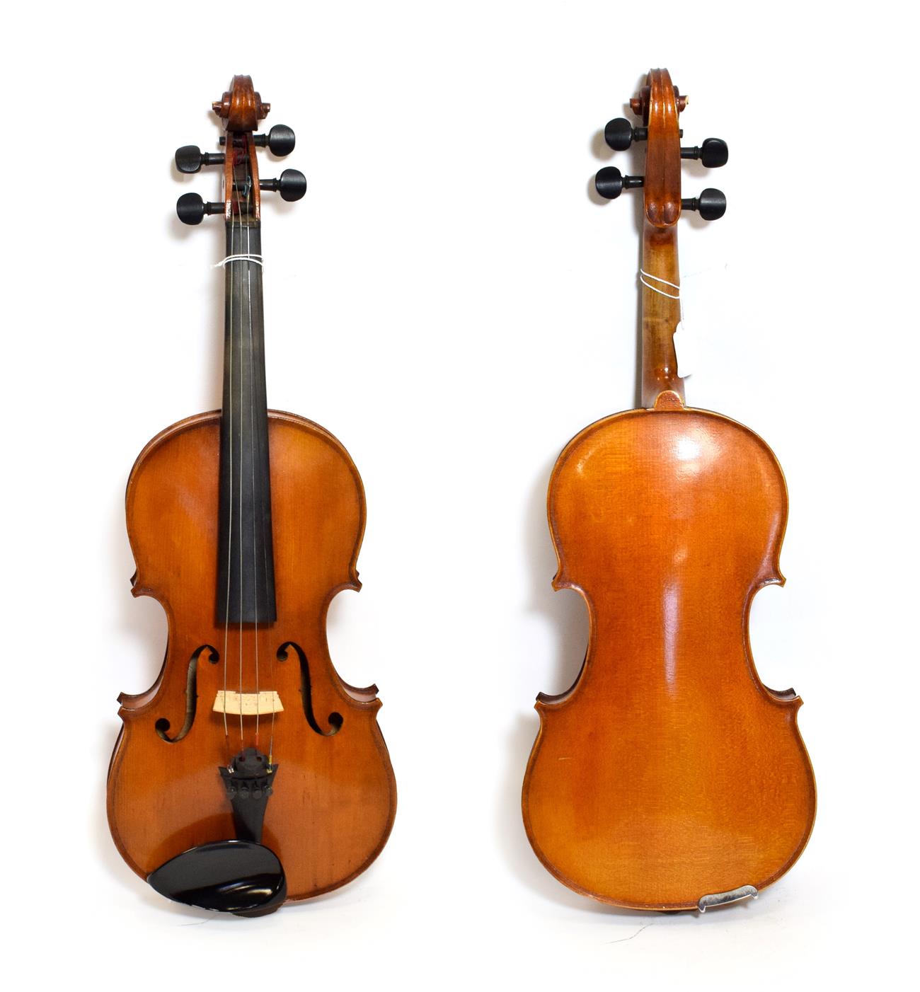 Violin 14 1/8'' one piece back, labelled 'Phebes', cased with bow