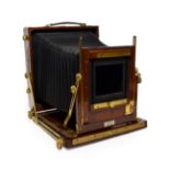 Gandolfi Large Format Plate Camera 8x10'' with mahogany body and brass fitting, black bellows have