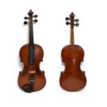 Violin 14 1/8'' one piece back, ebony fingerboard, decoratively shaped ebony tailpiece, labelled '