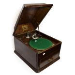 An HMV Model 9 Gramophone, with HMV No. 2 soundbox, gooseneck tonearm, large gilt transfer, 12-