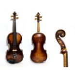 Violin 14'' one piece back, labelled 'Antonius Stradvarius Cremonienisis Anno 1772', decorative