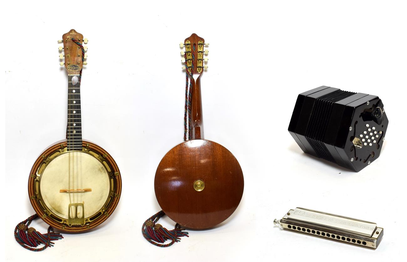 Mandolin Banjo stamped 'Bell-Tone, British Made' also has plaque on headstock 'Down South J. T. C-