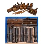 Various Wood Working Planes approximately 15 moulding planes, adjustable rebate plane, three small