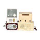 A Radiola Two Band Receiver, in two-tone maroon and grey case; Alba miniature Minstrel in re-