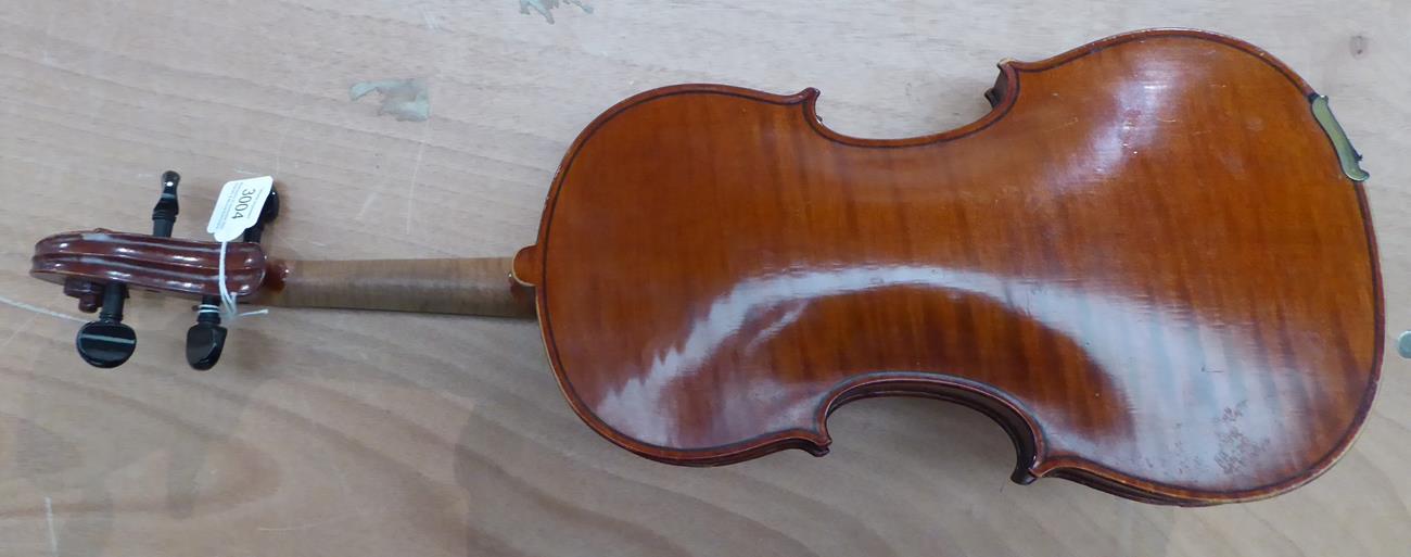 Violin 14 1/8'' one piece back, ebony fingerboard, decoratively shaped ebony tailpiece, labelled ' - Image 5 of 16