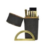 Drawing Set In Fishskin Case with brass and steel instruments, ivory rule, ivory sector by R