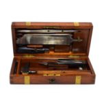 Field Surgical Set with various instruments including saw, scalpels, hammer, scissors and others,