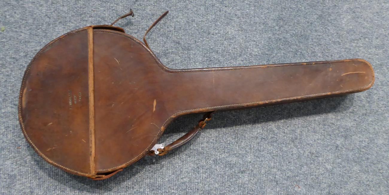 Banjo By R J Ward, Liverpool 11 1/2'' head, five strings, engraved metal faceplate to headstock with - Image 11 of 14