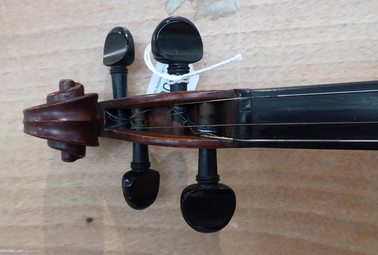 Violin 14 1/8'' one piece back, ebony fingerboard, decoratively shaped ebony tailpiece, labelled ' - Image 7 of 16