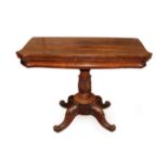 A Victorian Carved Rosewood Foldover Card Table, mid 19th century, of serpentine shaped form,