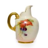 A Royal Worcester Porcelain Ewer, by Kitty Blake, 1911, of flattened ovoid form, painted with