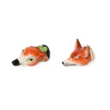 A Staffordshire Pottery Fox Mask Stirrup Cup, mid 19th century, naturalistically modelled and
