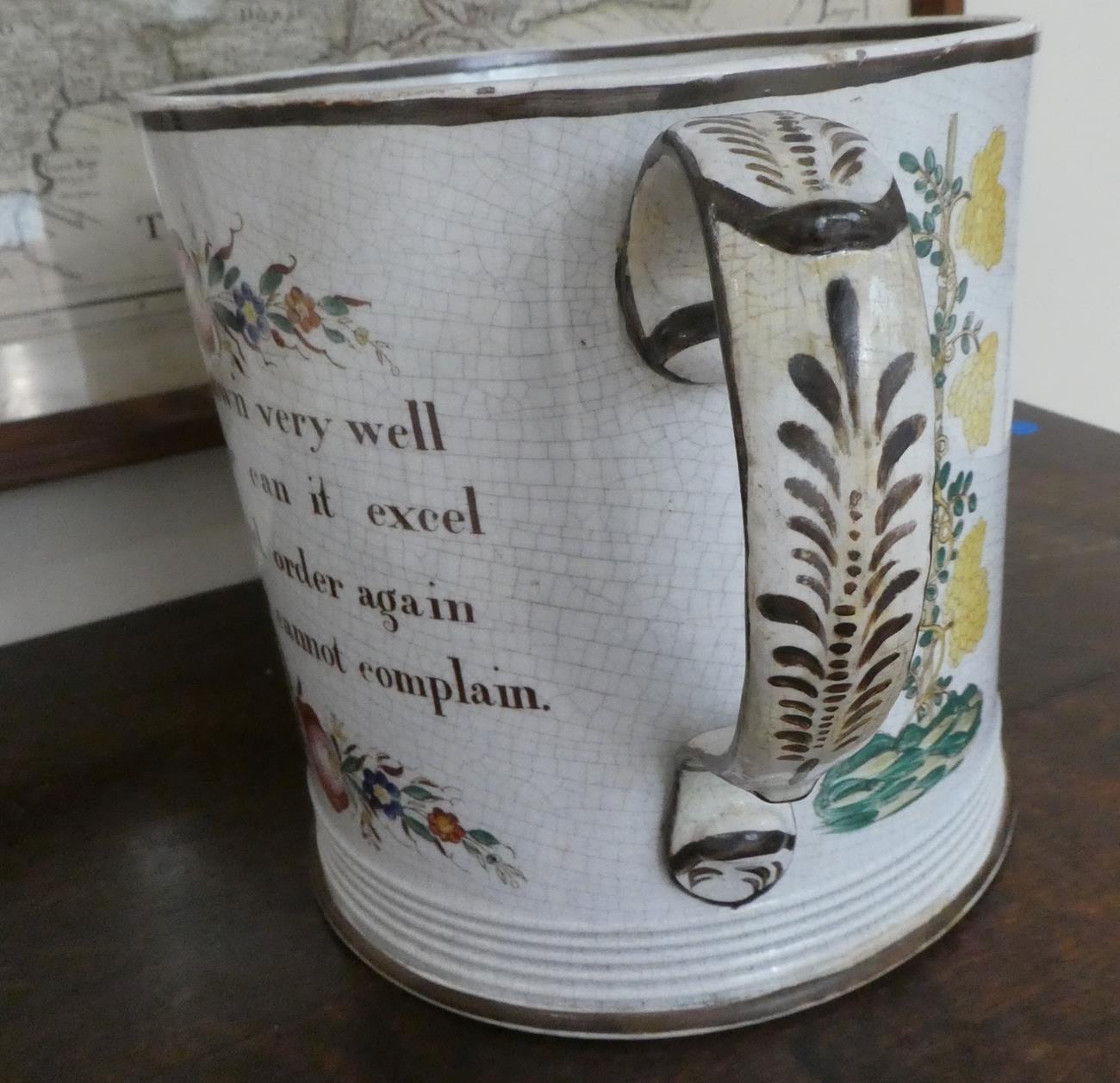 A Pearlware Loving Cup, possibly Woodlesford, Swillington Bridge Pottery, dated 1829, of cylindrical - Image 7 of 8