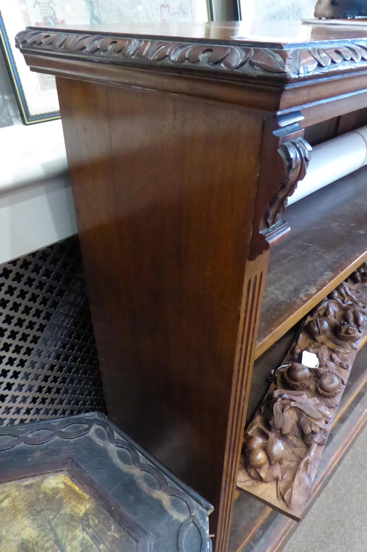 A Victorian Carved Walnut Free-Standing Open Bookcase, labelled James Shoolbred, Tottenham Court, - Image 2 of 7