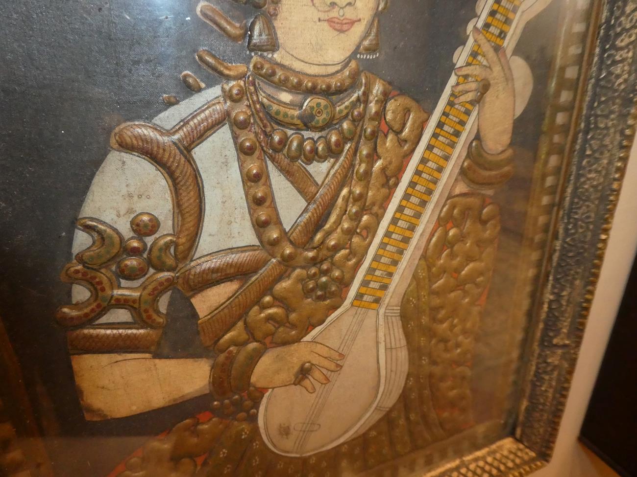 Indian School (19th century) Half-length portrait of a youth playing a sitar Watercolour and - Image 5 of 5