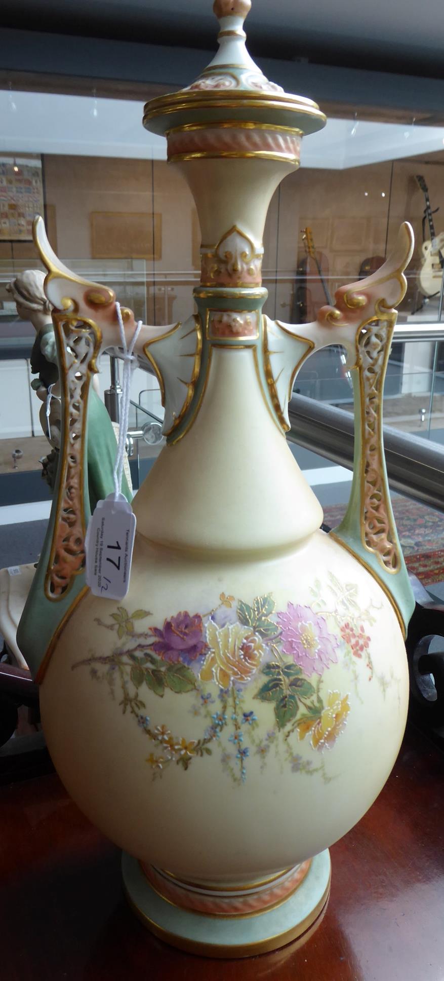 A Pair of Royal Worcester Porcelain Vases and Covers, circa 1905, of baluster form with pierced - Image 4 of 11