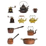 Two Cast Iron Coffee Grinders; Two Sets of Steel Sugar Cutters; A Bell Metal Pestle and Mortar;