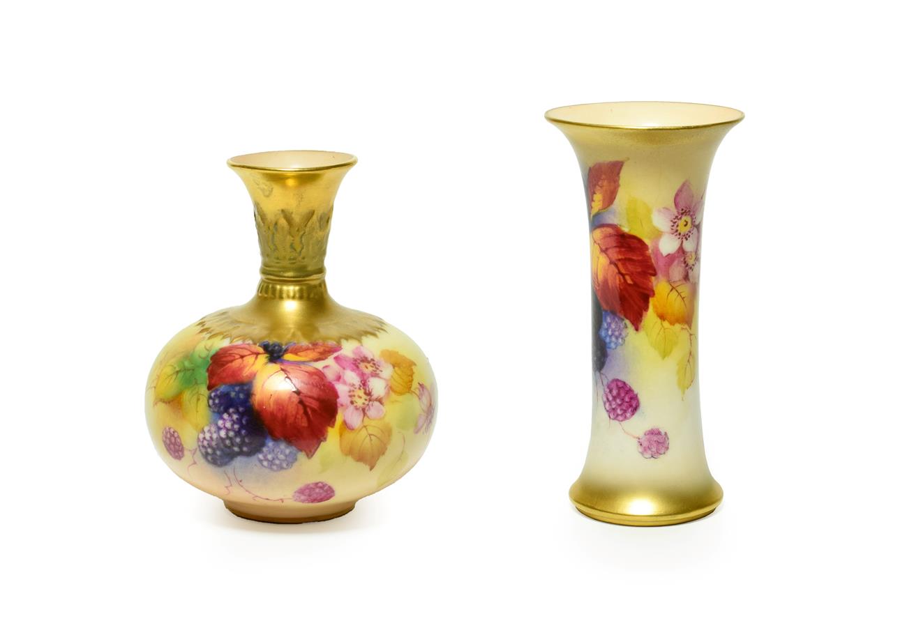 A Royal Worcester Porcelain Bottle Vase, by Kitty Blake, 1940, of ovoid form with trumpet neck,