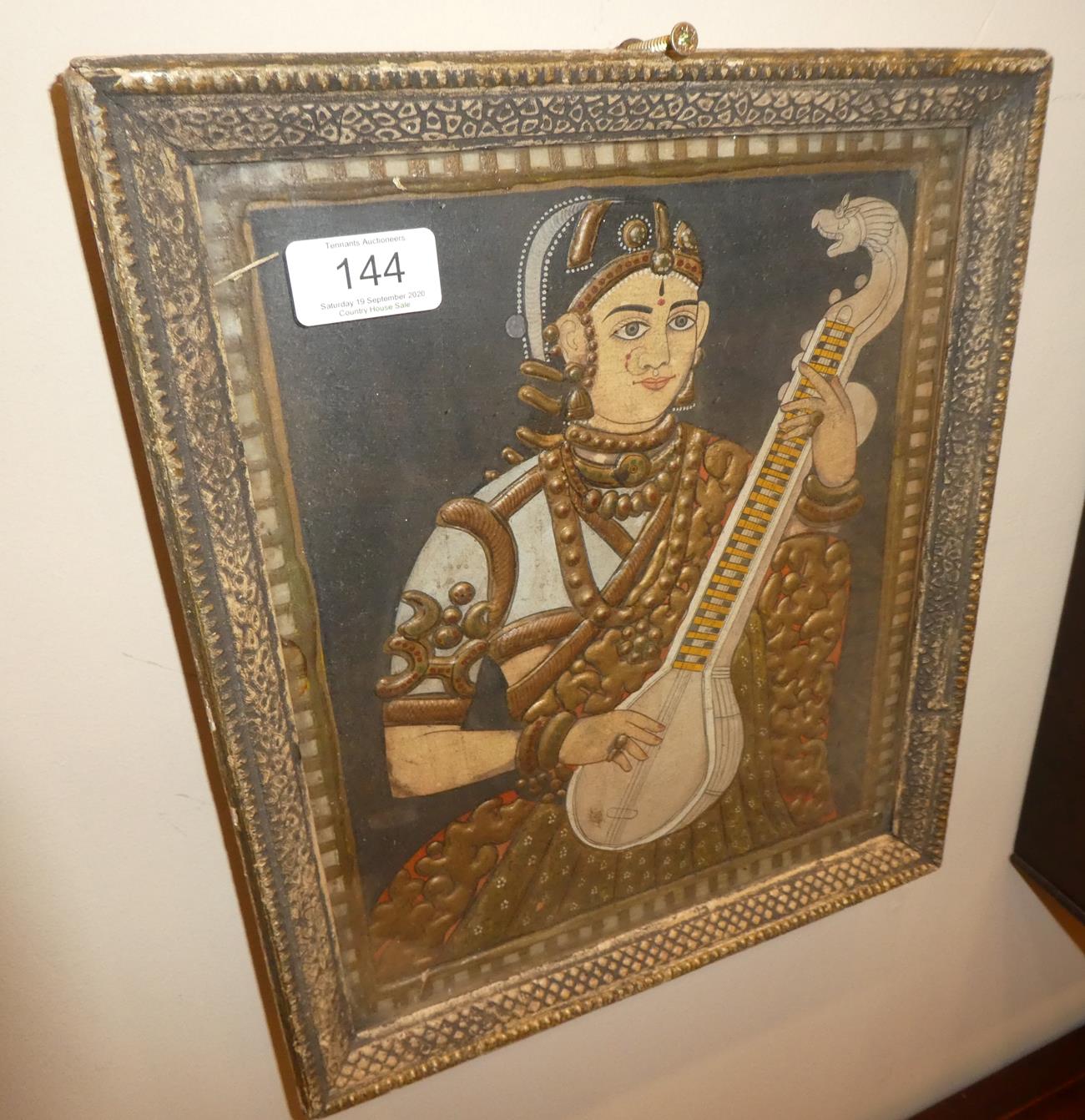 Indian School (19th century) Half-length portrait of a youth playing a sitar Watercolour and - Image 3 of 5