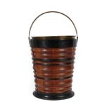 A Dutch Turned Wood Coal Bucket, 19th century, of ribbed slightly flared cylindrical form on a