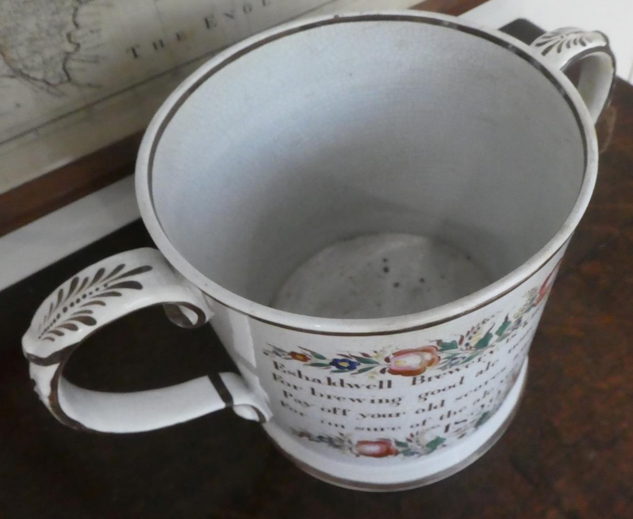 A Pearlware Loving Cup, possibly Woodlesford, Swillington Bridge Pottery, dated 1829, of cylindrical - Image 3 of 8