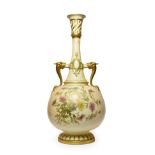 A Royal Worcester Porcelain Bottle Vase, 1869, with mythical beast handles and strapwork bands,