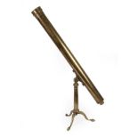 A French Brass Single-Draw Refracting Telescope, 19th century, with 2¾ inch lens and lens cap, on