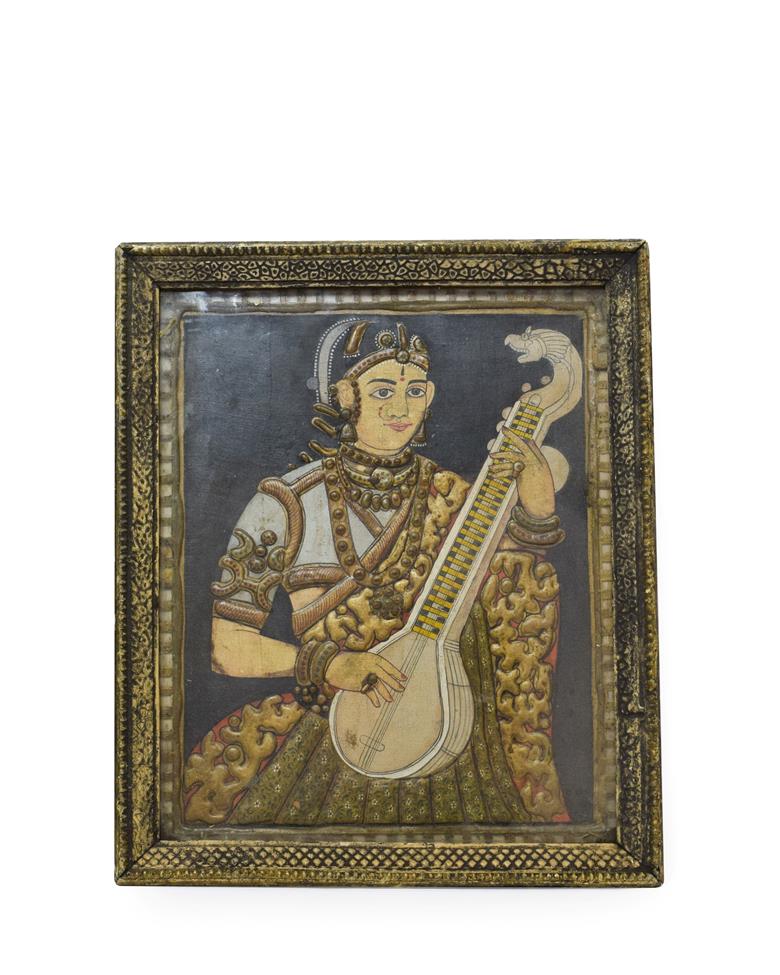 Indian School (19th century) Half-length portrait of a youth playing a sitar Watercolour and