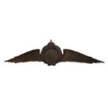 A Carved Oak Royal Flying Corps Cresting, 1912-1918, carved with RFC within a crowned laurel