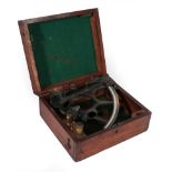 A Victorian Brass Sextant, signed HR Ainsley Cardiff, in a mahogany case with paper label for